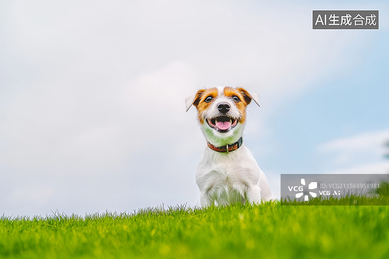 【AI数字艺术】快乐的杰克罗素梗犬在草地上图片素材