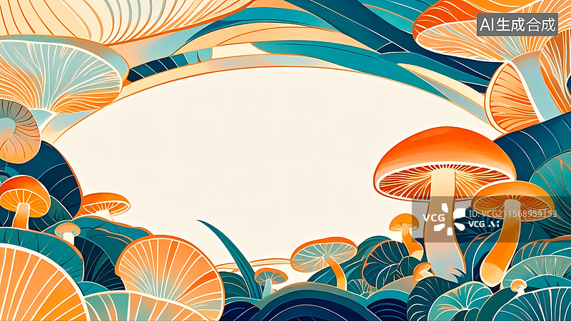 【AI数字艺术】春天田园蘑菇插画图片素材