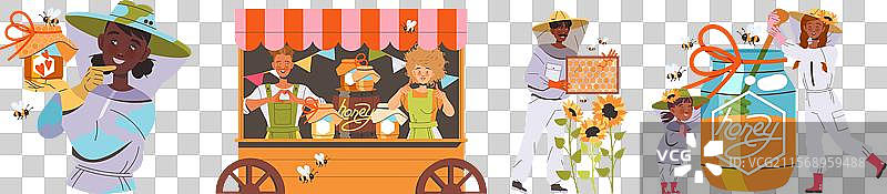 装备齐全的养蜂人正在收集蜂蜜图片素材