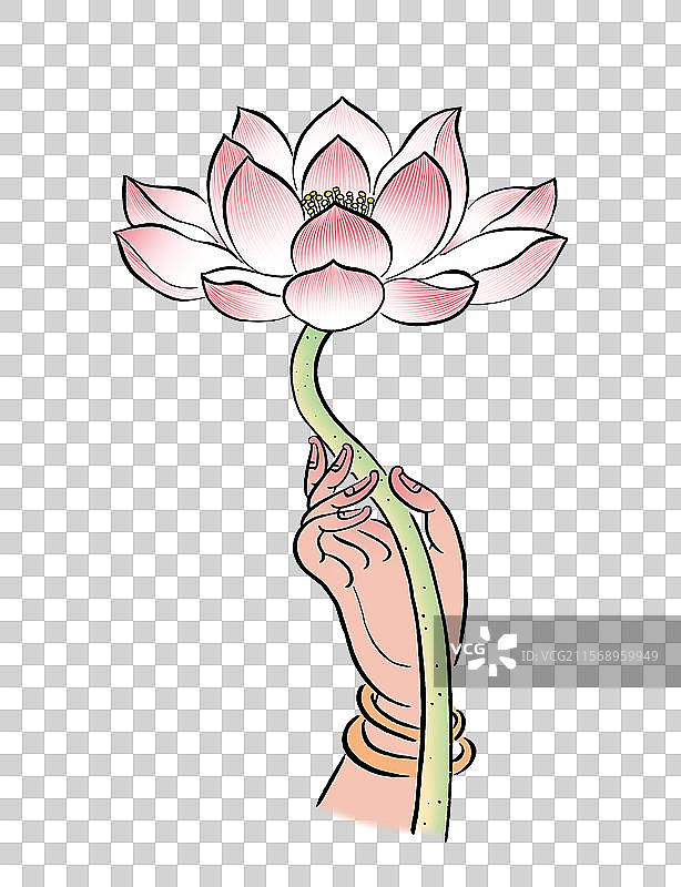 手拈莲花插画素材图片素材