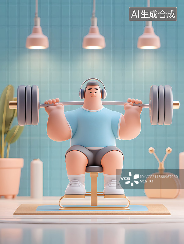 【AI数字艺术】一个男人在健身房进行举重练习图片素材
