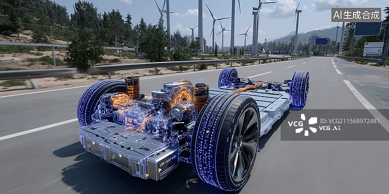 【AI数字艺术】新能源电动汽车，三电系统图片素材
