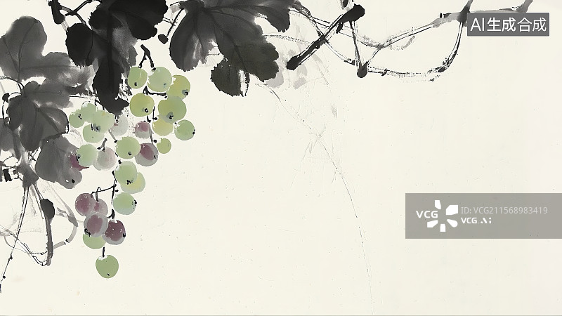 【AI数字艺术】水墨画葡萄图片素材