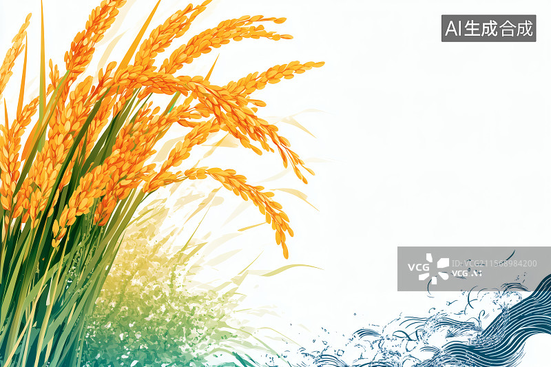 【AI数字艺术】稻田中成熟的水稻麦穗，右边留白图片素材