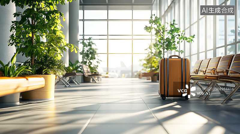 【AI数字艺术】AIGC：候车大厅的行李箱，旅行，出行图片素材