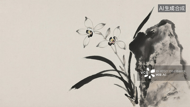 【AI数字艺术】水墨画兰花图片素材