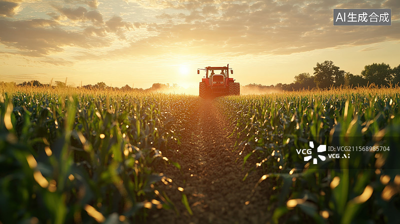 【AI数字艺术】拖拉机在农场里种植农作物上喷洒农药图片素材