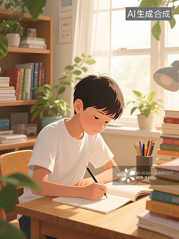 【AI数字艺术】暑假小学生学习弯道超车插画图片素材