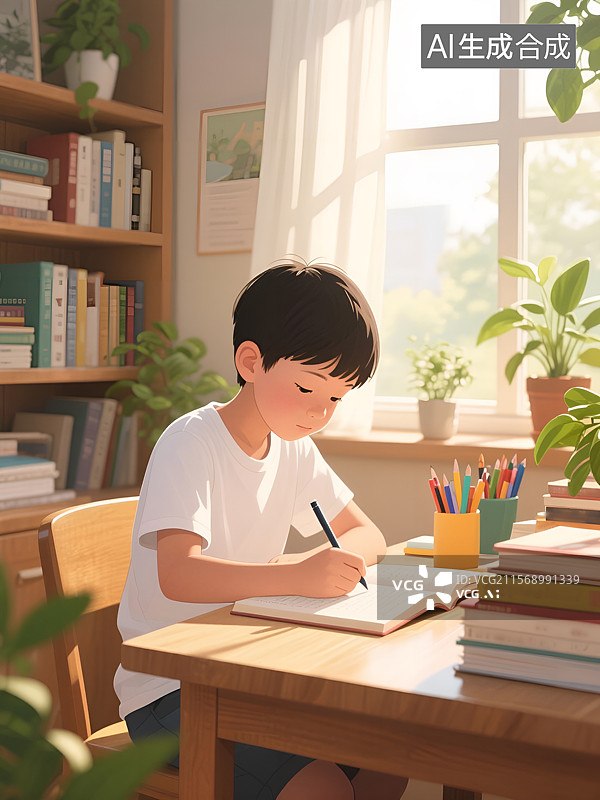 【AI数字艺术】暑假小学生学习弯道超车插画图片素材