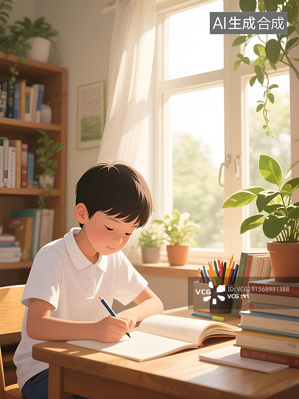 【AI数字艺术】暑假小学生学习弯道超车插画图片素材