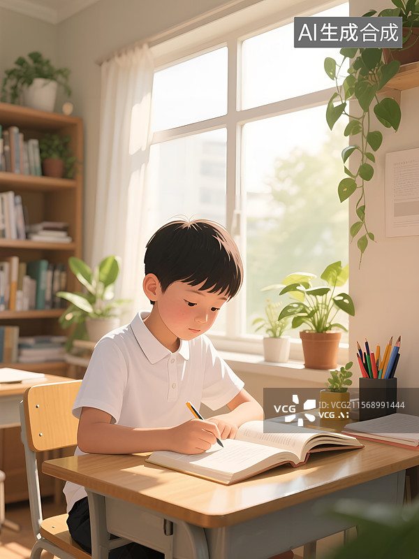 【AI数字艺术】暑假小学生学习弯道超车插画图片素材