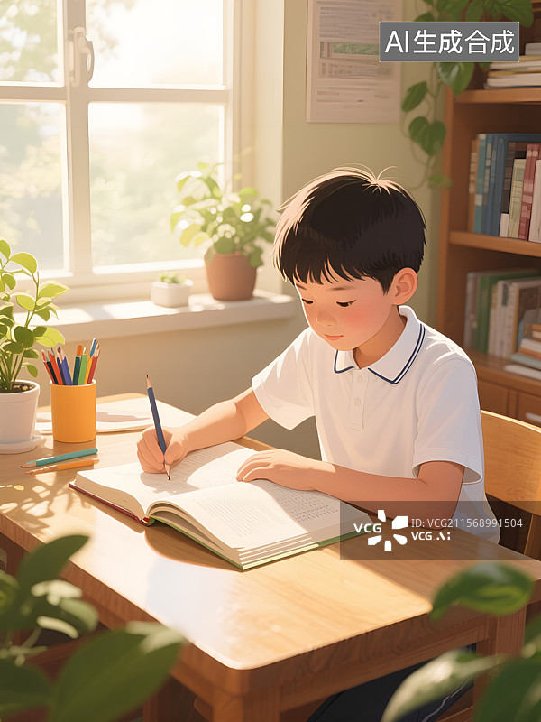 【AI数字艺术】暑假小学生学习弯道超车插画图片素材