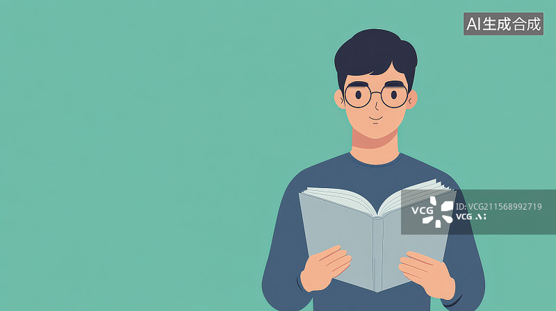 【AI数字艺术】手里拿着书正在看的戴眼镜的小男孩图片素材