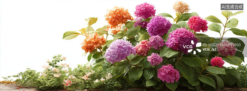 【AI数字艺术】五彩缤纷的绣球花盛放图片素材
