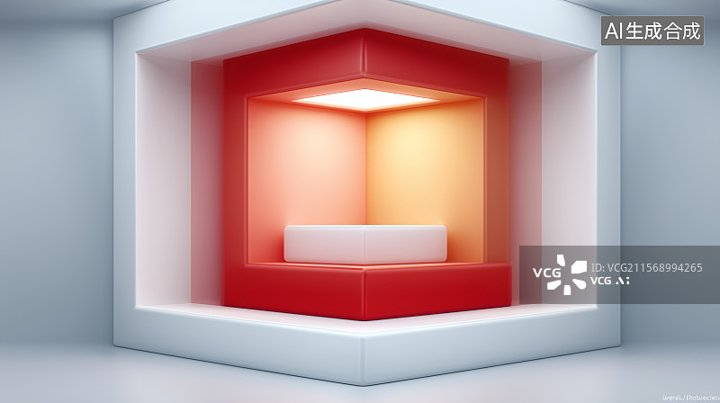【AI数字艺术】红色边框的空展示柜图片素材