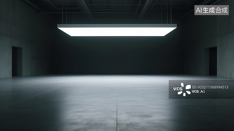 【AI数字艺术】灯光下的工业风极简黑色空间光影图片素材