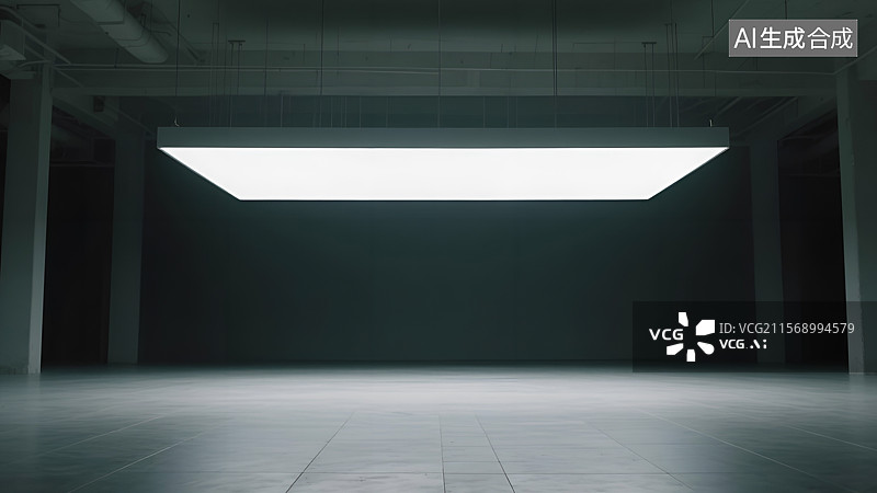 【AI数字艺术】灯光下的工业风极简黑色空间光影图片素材