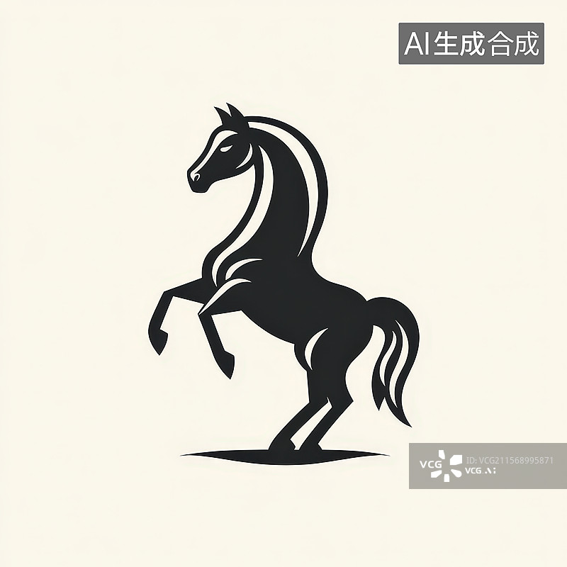 【AI数字艺术】白色背景下的跳跃前蹄的马，品牌名称标志形状概念图片素材