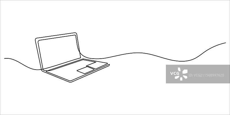 单线条画的笔记本电脑，孤立在一个背景上图片素材