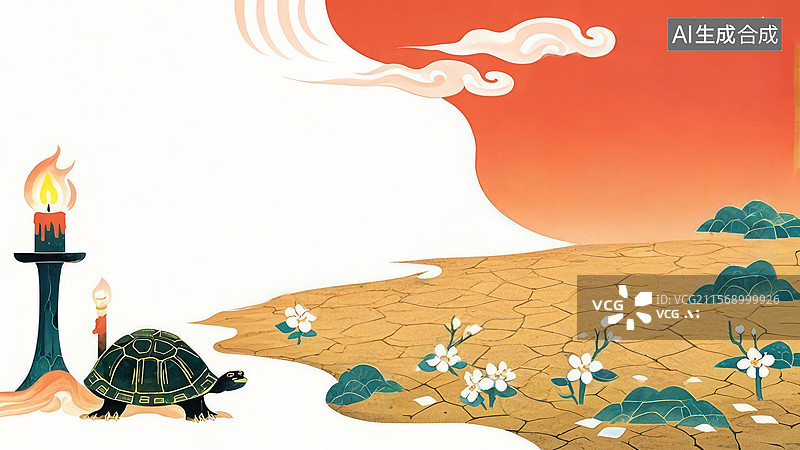 【AI数字艺术】龟与烛火在沙漠中的景象图片素材