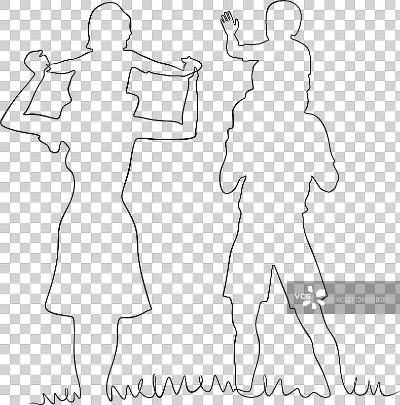 一家人享受一天的线条艺术画图片素材