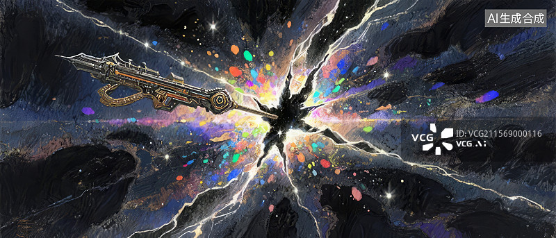 【AI数字艺术】宇宙中的能量爆发与神秘武器图片素材