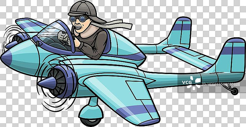 飞行员正在驾驶一架双发双机身飞机图片素材