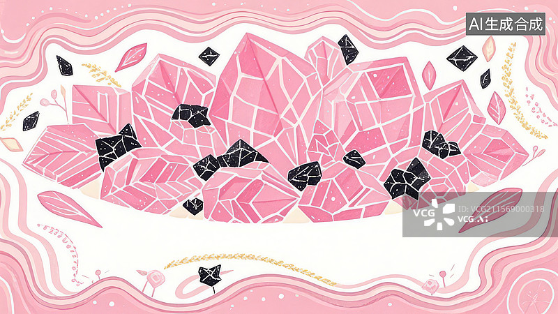 【AI数字艺术】粉色水晶簇与黑色细节图片素材