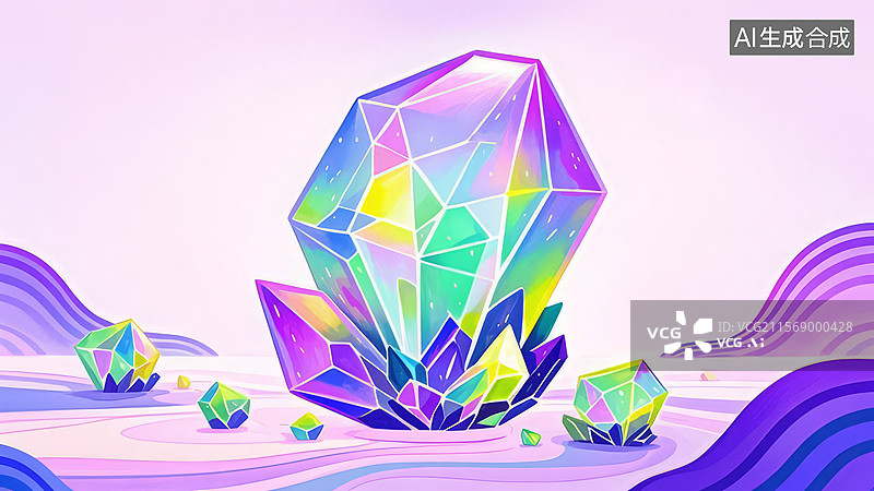 【AI数字艺术】彩虹色晶体在梦幻景观中图片素材