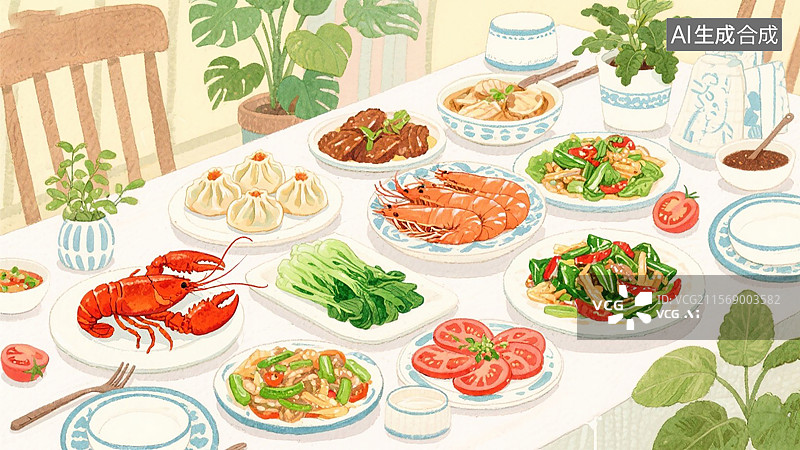 【AI数字艺术】餐桌上的美味时光图片素材