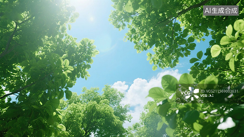 【AI数字艺术】仰望天空的绿色希望图片素材