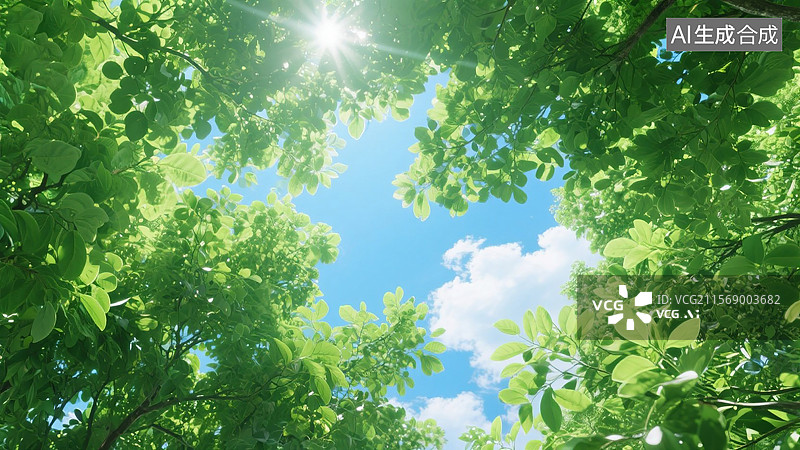 【AI数字艺术】仰望天空的绿色希望图片素材