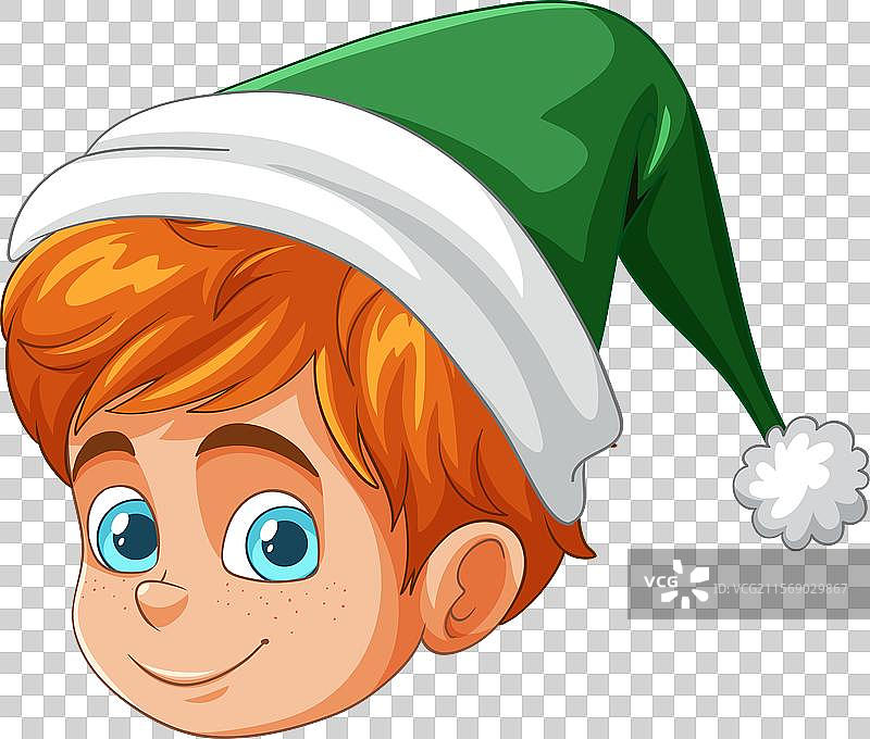 戴着绿色帽子的快乐男孩图片素材