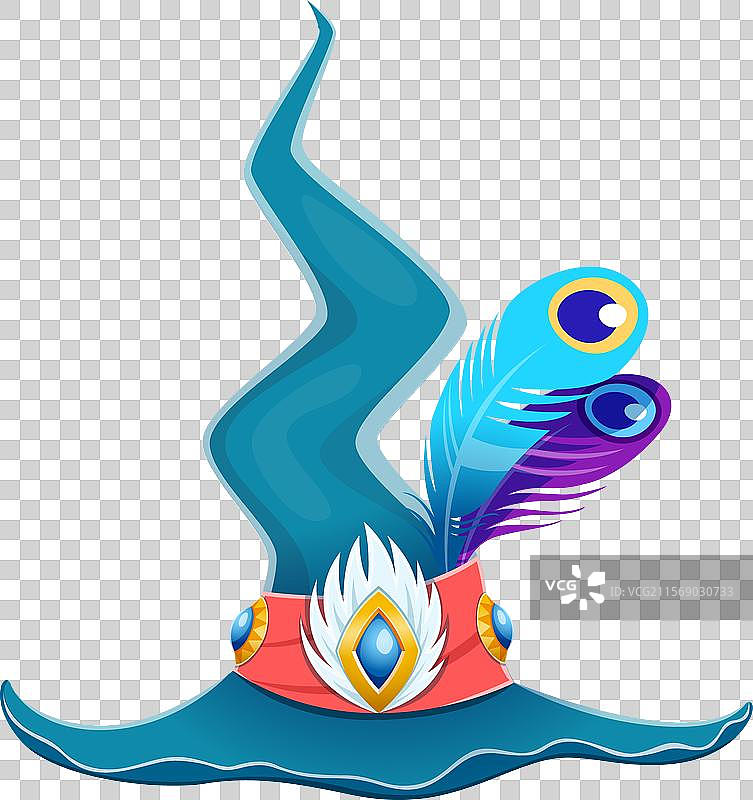 卡通万圣节女巫帽，配有鲜艳的羽毛图片素材