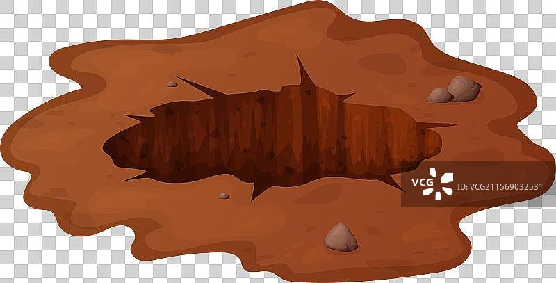 卡通中的地面坑洞，周围有石头和土壤图片素材