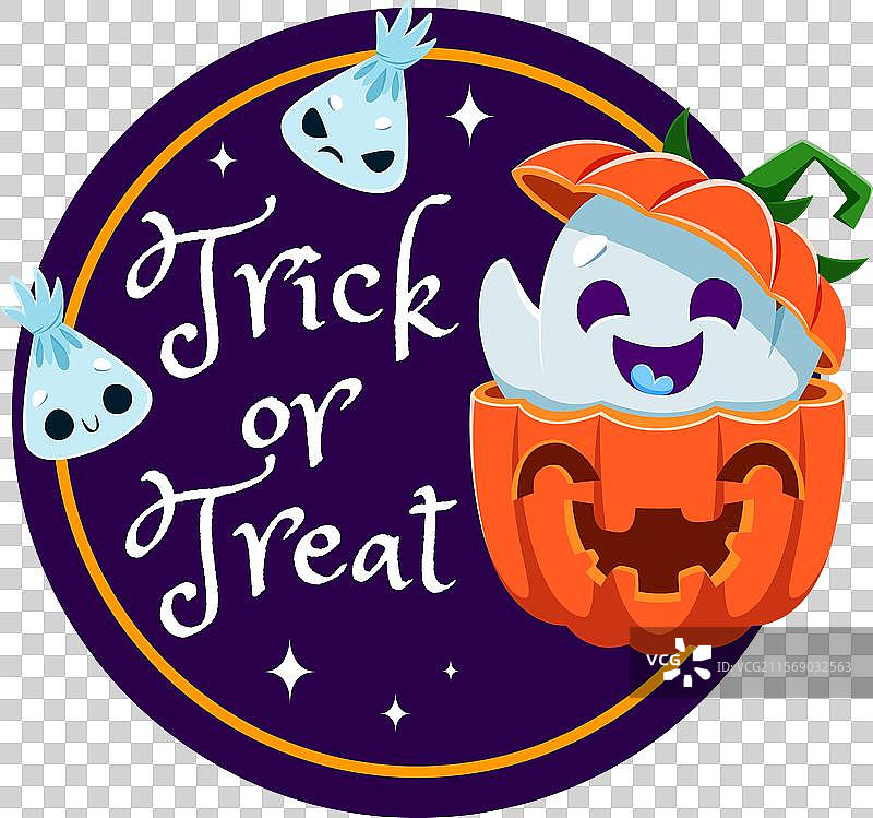 万圣节礼物标签，上面有可爱的鬼魂和南瓜图片素材