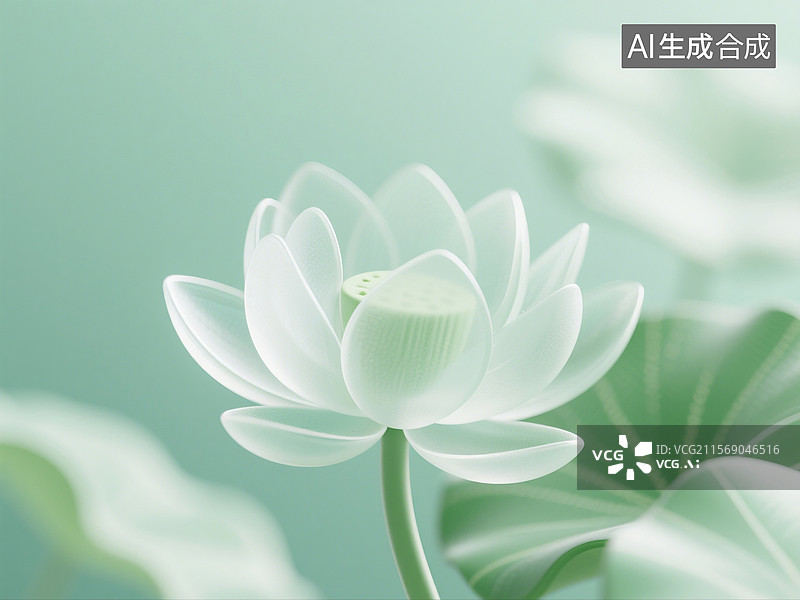 【AI数字艺术】3D渲染，透明磨砂玻璃质感，，荷花，莲花，荷叶，夏天植物花卉，背景图，壁纸图片素材