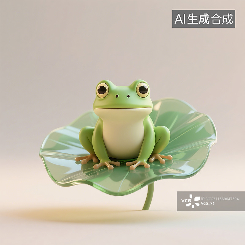 【AI数字艺术】3D渲染卡通动物，荷叶上的小青蛙，夏天，青蛙图片素材