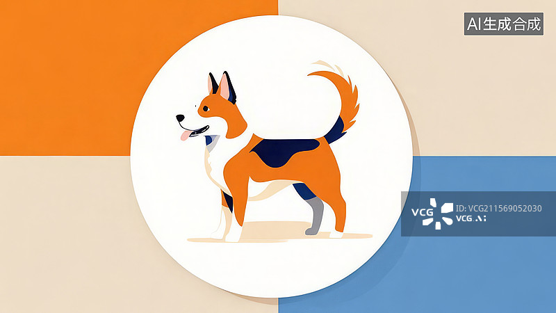【AI数字艺术】橙色和蓝色的卡通狗图片素材