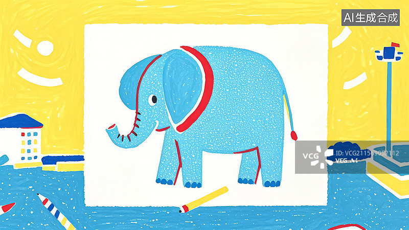 【AI数字艺术】蓝色大象的插画图片素材