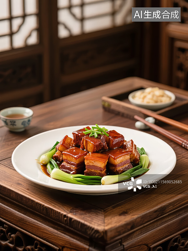 【AI数字艺术】红烧肉配青菜图片素材