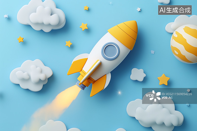 【AI数字艺术】3D卡通火箭图片素材
