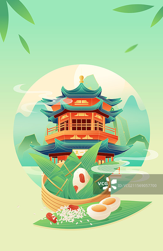 国风端午节敦煌城市建筑矢量插画图片素材