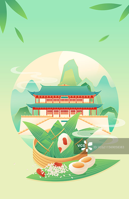国风端午节福州城市建筑矢量插画图片素材