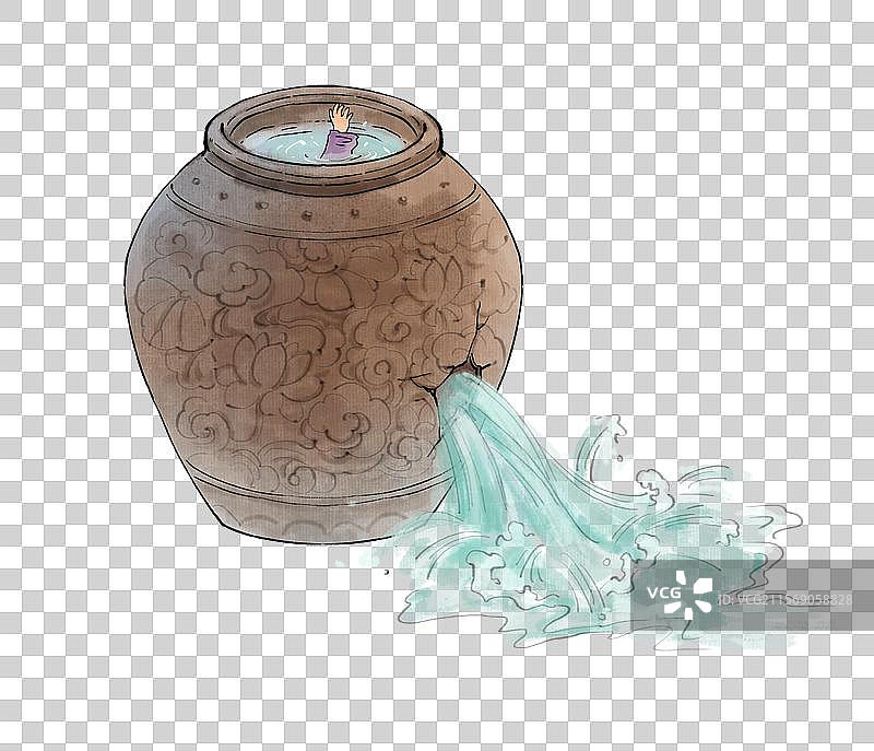 司马光砸缸儿童掉进装满水的水缸瓮溺水水墨插画图片素材