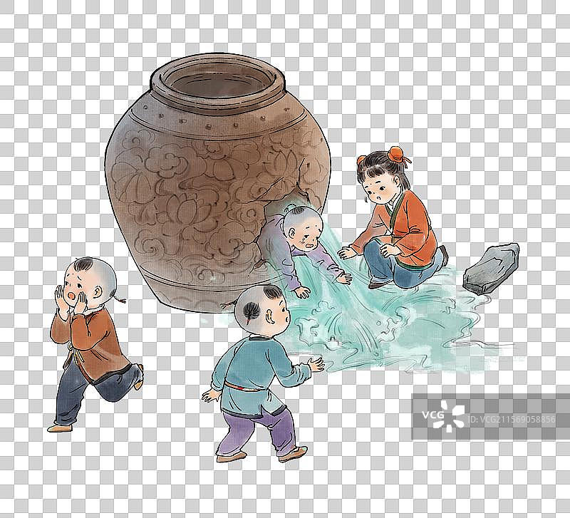 历史典故司马光砸缸水墨插画图片素材