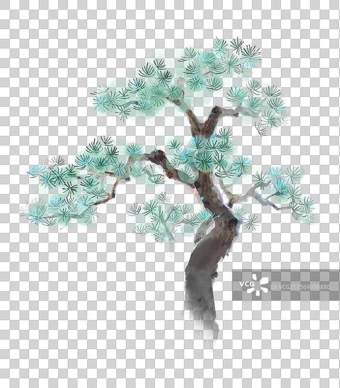 国画松树水墨插画图片素材