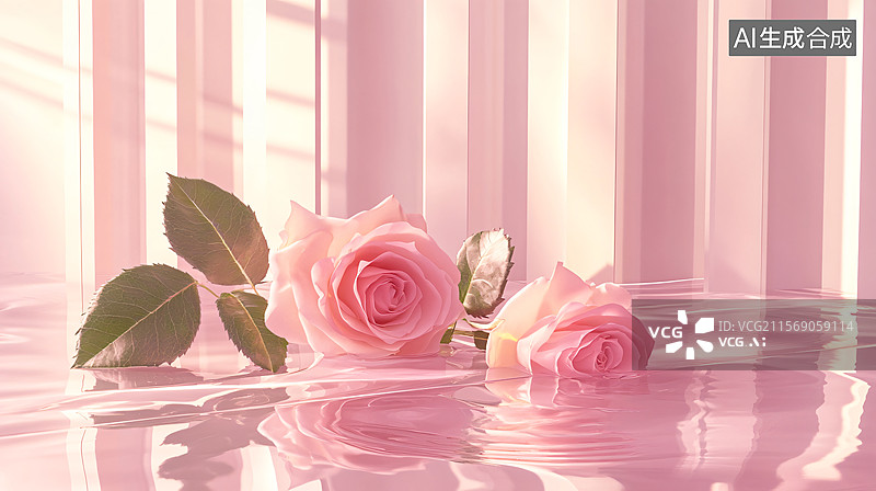 【AI数字艺术】粉色系玫瑰水影艺术图图片素材