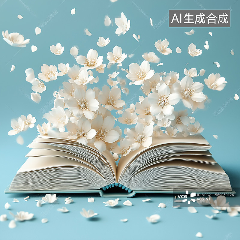 【AI数字艺术】打开是书本飞出花瓣图片素材