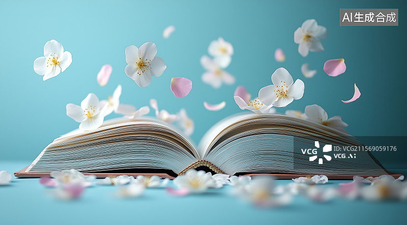 【AI数字艺术】打开是书本飞出花瓣图片素材